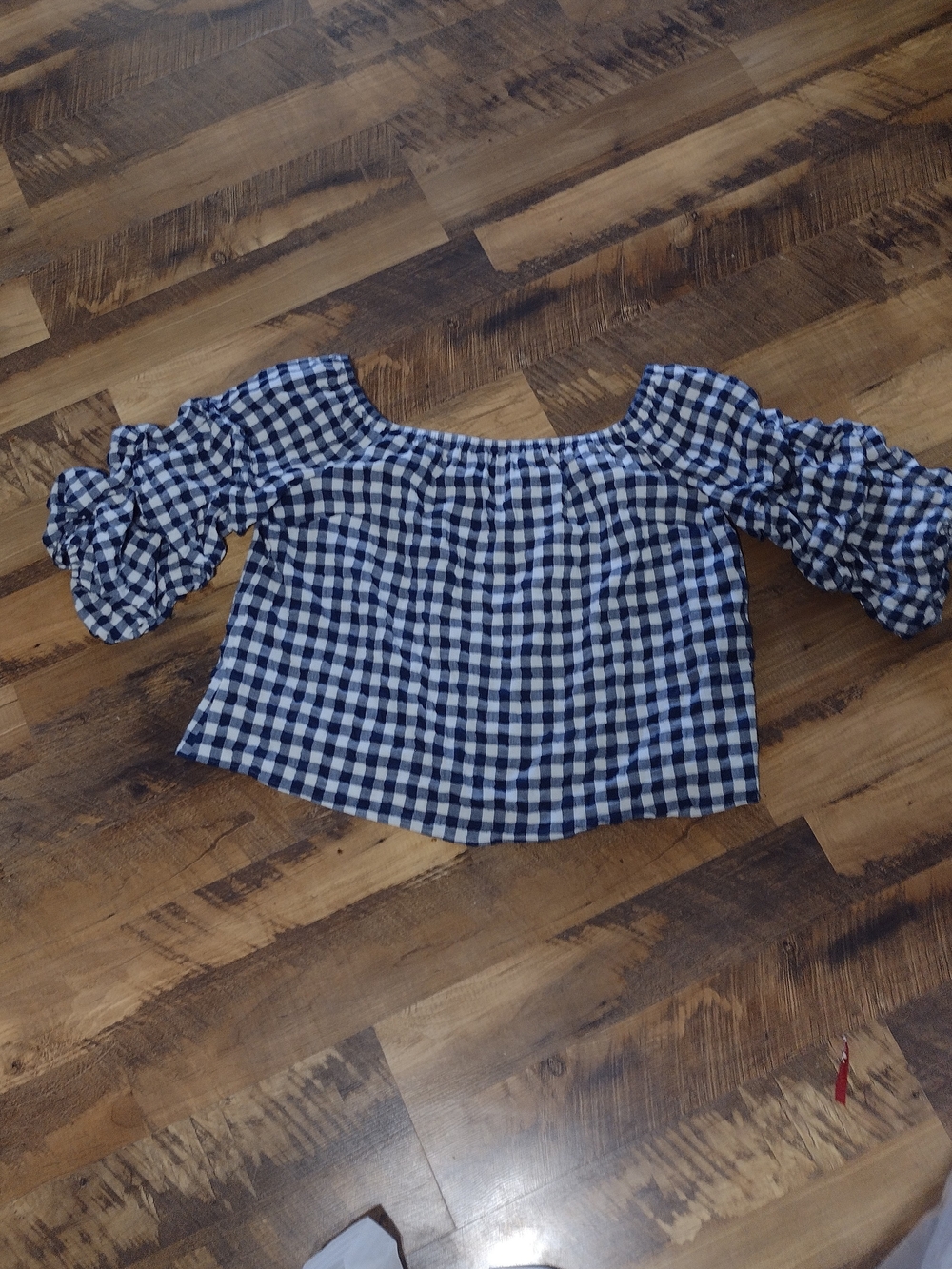 Lane Bryant Blue and White Gingham Off-Shoulder Puff Sleeve Top 16/18